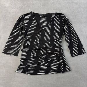 Dunia Surplice Blouse Women’s S Black Lagenlook Stretch Comfort Y2K‎